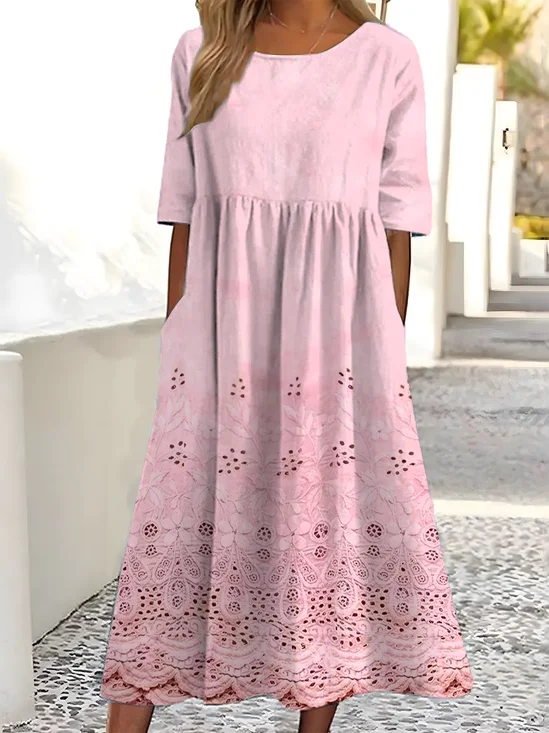 Femmes Motif dégradé Blanc Col Rond Confortable Robe Maxi Rétro