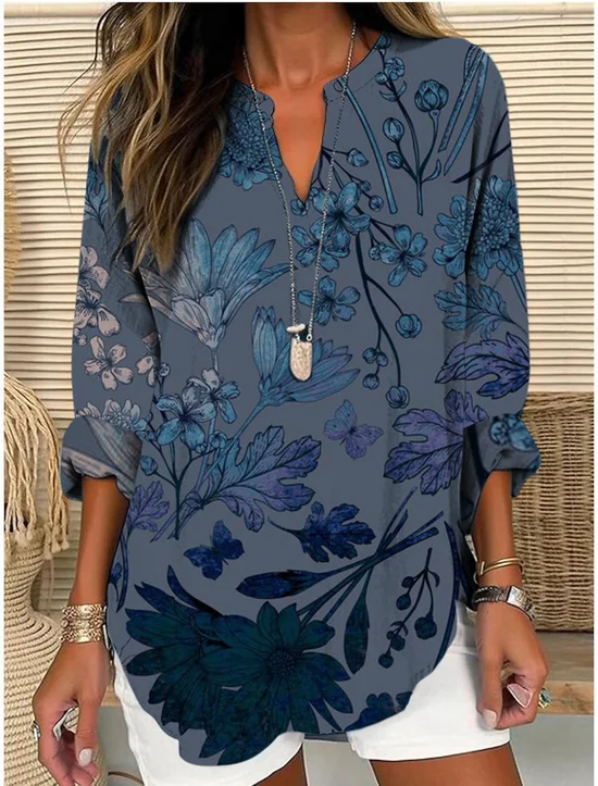 Blouses Femmes Élégant Floral Été Polyester Aucune élasticité Demi Manche Régulier Droit Régulier