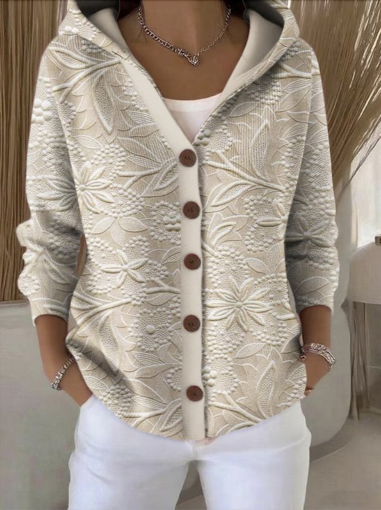Cardigans Femmes Décontracté Floral Printemps / Automne Quotidien Coupe Régulière Manches Longues Trapèze Régulier Élasticité moyenne