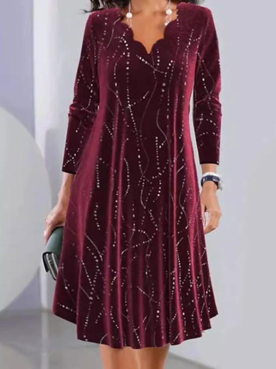 Femmes Géométrique Rouge Col V Confortable Robe Mi-Longue Décontracté