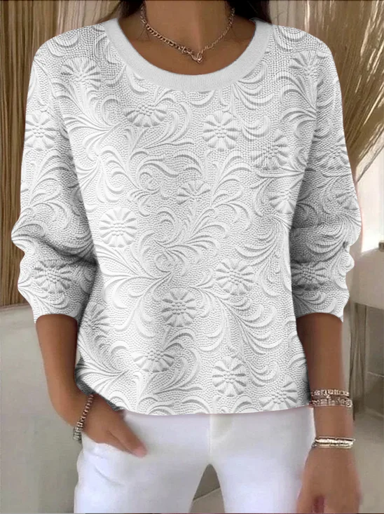 Pulls Rétro Floral Printemps / Automne Vacances Coupe Régulière Régulier Trapèze Régulier Élasticité moyenne pour Femmes