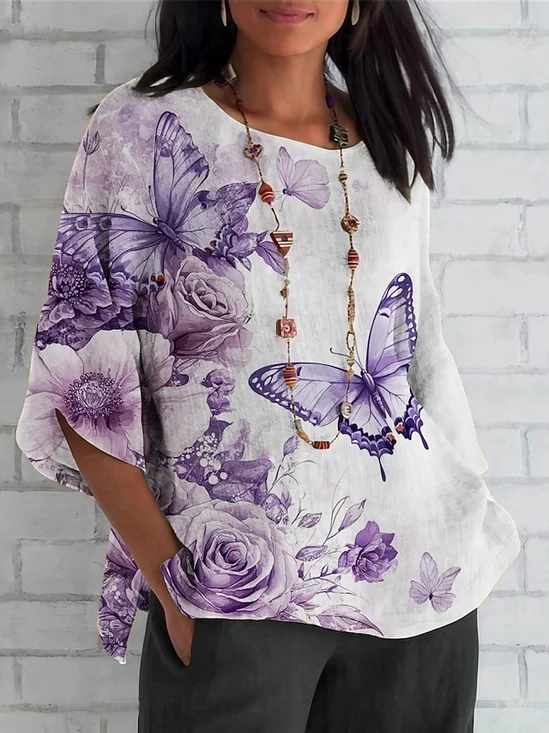 Blouses Femmes Décontracté Floral Été Polyester Aucune élasticité Coupe Régulière Régulier Droit Régulier
