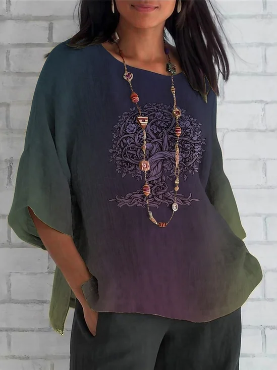 Blouses Femmes Géométrique Élégant Été Coton Aucune élasticité Domestique Demi Manche Régulier Droit