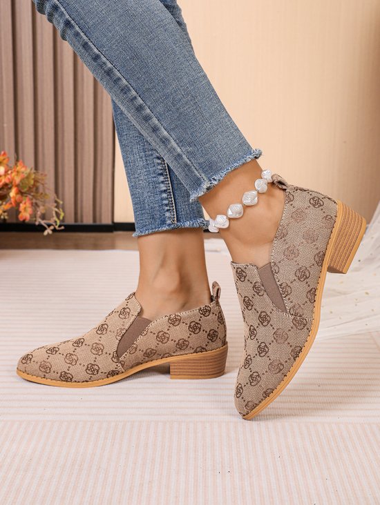 Chaussures à Tige Basse Géométrique Rétro Toutes Les Saisons Quotidien Talon de Bloc Bout Fermé Caoutchouc à Enfiler Chaussures à Tige Basse pour Femmes