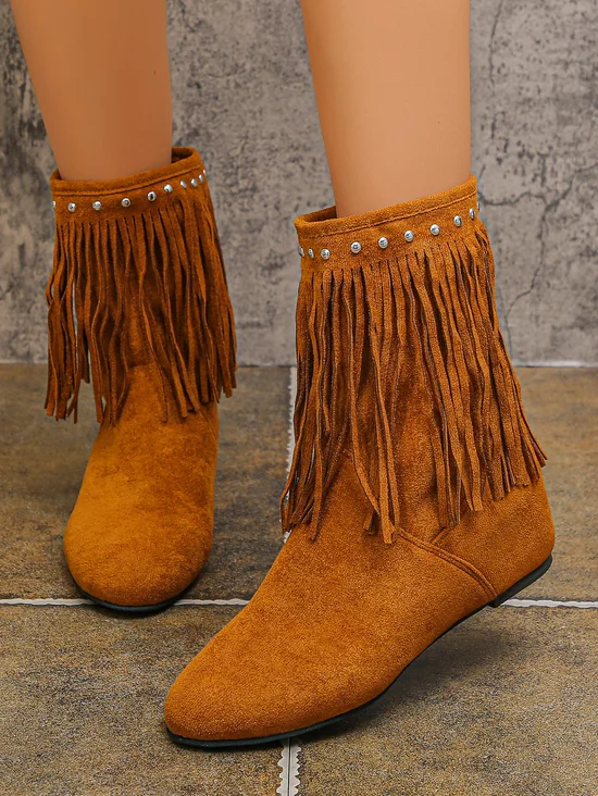 Bottes Femme Décontracté Plain Automne Quotidien Suède Talon Bas Bout Fermé PU Caoutchouc