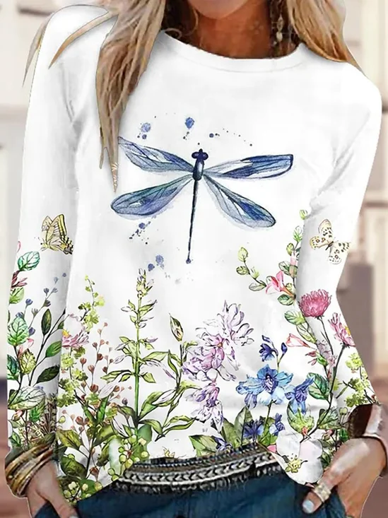 T-shirts Femmes Décontracté Plantes Printemps / Automne Polyester Quotidien Manches Longues Col Rond Régulier Régulier