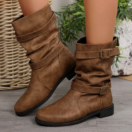 Bottes Décontracté Plain Automne Quotidien Cuir Bout Fermé Caoutchouc à Enfiler Bottes droites pour Femmes
