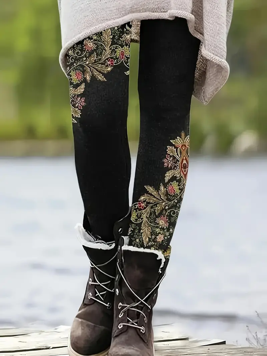 Pantalons De Yoga Femmes Décontracté Floral Toutes Les Saisons Imprimé Naturel à Haute Élasticité Serré Long Droit