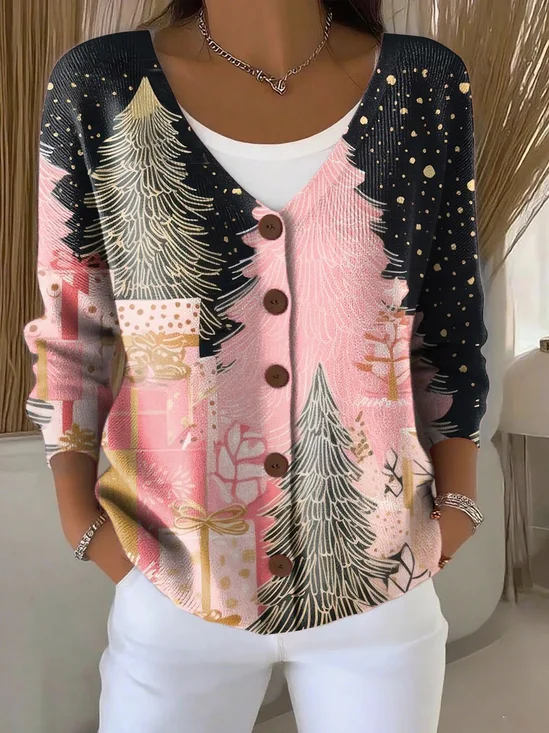 Cardigans Femmes Rétro Printemps / Automne Noël Tricoté Quotidien Ample Régulier Droit Régulier