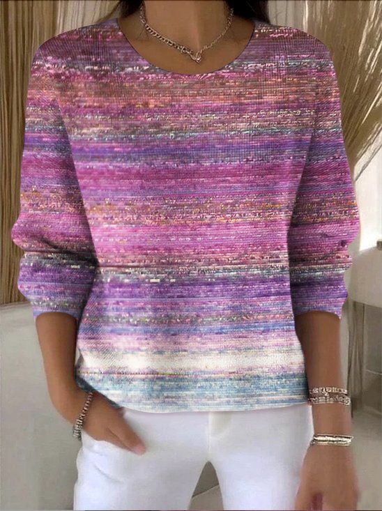 Pulls Femmes Rétro Ombre Printemps / Automne Coton Coupe Régulière Col Rond Régulier Trapèze Régulier