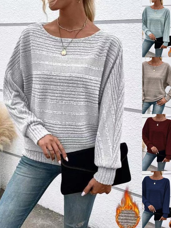 T-shirts Femmes Urbain Plain Printemps / Automne Joint Fendu Domestique Coupe Régulière Manches Longues Col Rond Droit