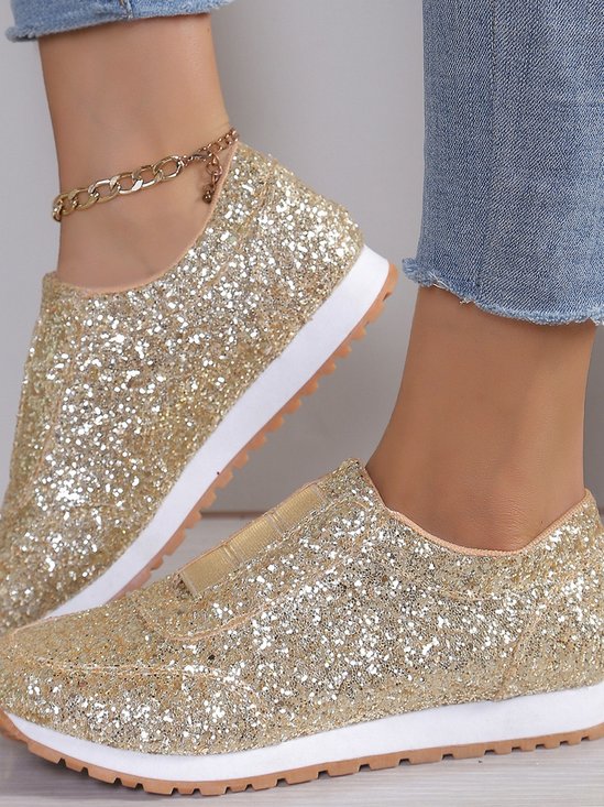 Chaussures à Tige Basse Décontracté Plain Toutes Les Saisons Brillant Respirable Domestique Tissu de Maille PU à Enfiler pour Femmes