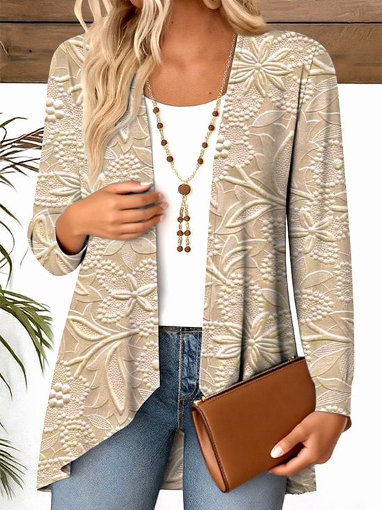 Blouses Décontracté Floral Printemps / Automne Polyester Col V Micro-élasticité Quotidien Manches Longues Trapèze pour Femmes