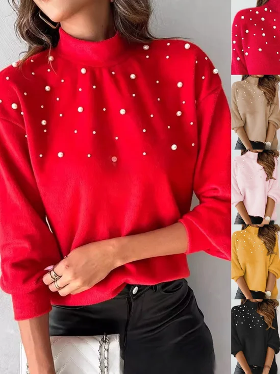 Pulls Femmes Plain Hiver Urbain Laine/Tricot Poids lourd Sortie Manches Longues Col Rond Régulier