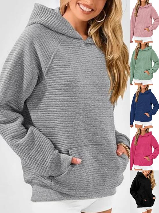 Sweat-shirts Femmes Dame Romance Plain Printemps / Automne Polyester Couture de poche Micro-élasticité Sortie Trapèze Régulier