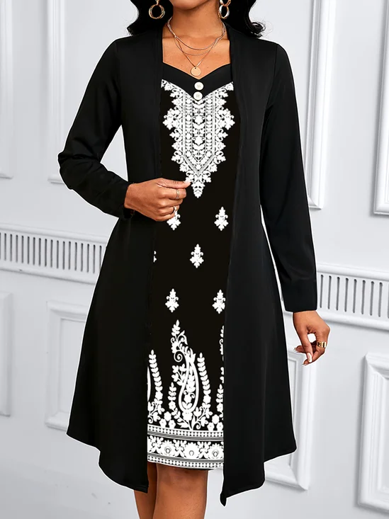 Femmes Géométrique Noir Col V Confortable Robe Maxi Décontracté