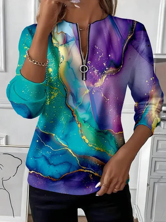Sweat-shirts Décontracté Abstrait Printemps / Automne Polyester Zip Naturel Quotidien Régulier Régulier pour Femmes