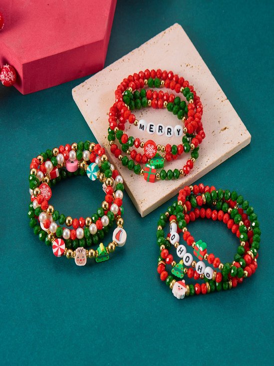 Bracelets Nerveux Flocon de Neige Toutes Les Saisons Tressé Vacances en Bois Noël multicouche Bracelet pour Femmes