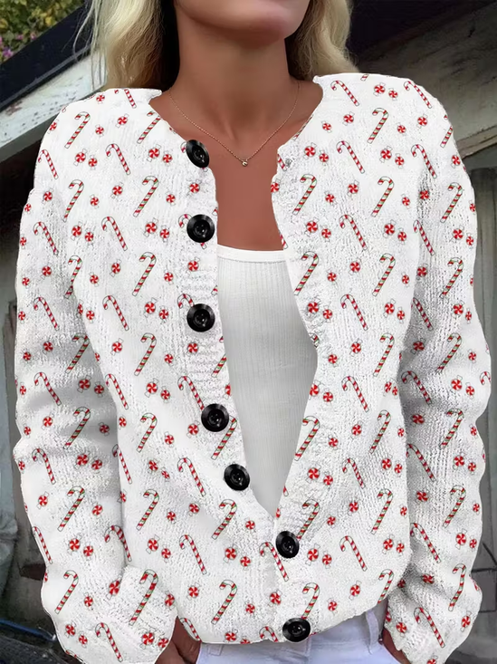 Cardigans Rétro Printemps / Automne Noël Boucle Coupe Régulière Col Rond Régulier Droit Élasticité moyenne pour Femmes