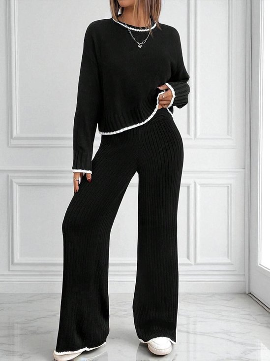 Deux Pièces Ensembles Décontracté Bloc de Couleur Printemps / Automne Polyester Quotidien Coupe Régulière Manches Longues Top Avec Pantalons Droit pour Femmes