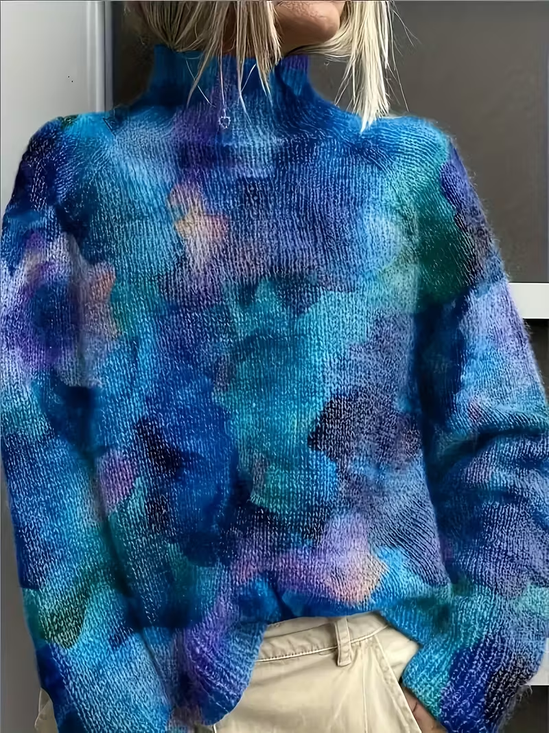 Pulls Décontracté Abstrait Printemps / Automne Polyester Ample Manches Longues Col Roulé Régulier Droit pour Femmes