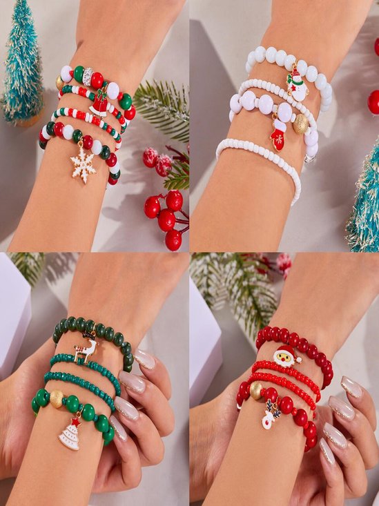 Bracelets Rétro Père Noël Toutes Les Saisons Roulotté Sortie Résine Cuir Noël multicouche Bracelet pour Femmes