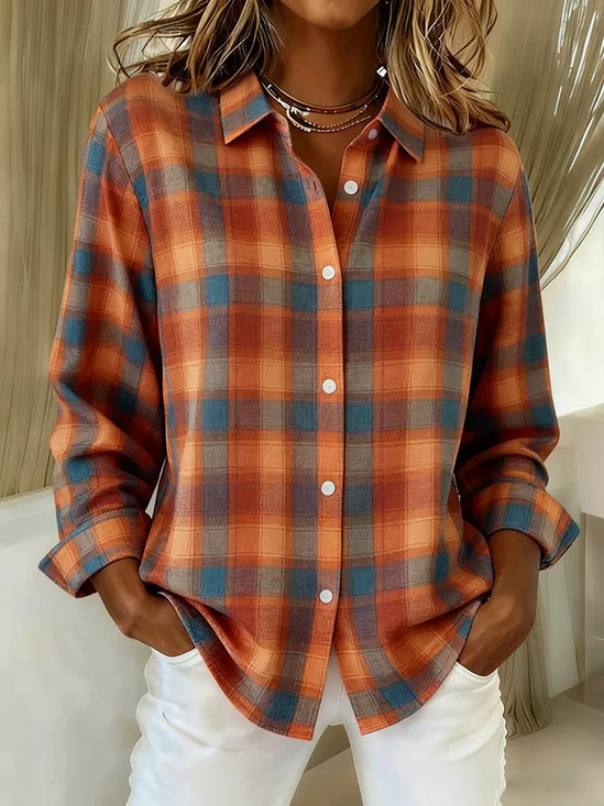 Chemises Décontracté Printemps / Automne Plaid Polyester Ample Boucle Manches régulières Col de Chemise T.-N.-L. pour Femmes