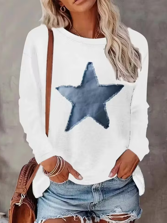 T-shirts Femmes Décontracté Printemps / Automne Motif d'Étoile Imprimé Jersey Manches Longues Régulier Droit Régulier