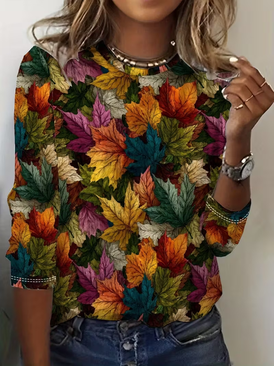 T-shirts Décontracté Printemps / Automne Feuille d'Érable Imprimé Quotidien Manches Longues Col Rond Régulier Régulier pour Femmes