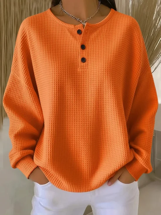 T-shirts Femmes Simple Plain Printemps / Automne Polyester Faire la navette Ample Col Rond Droit Régulier