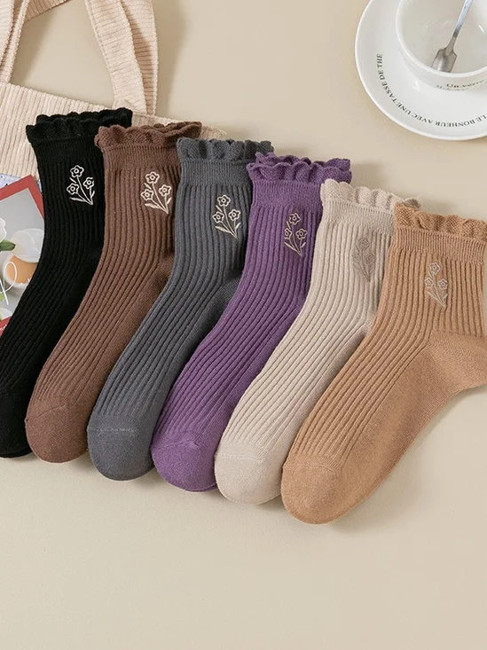 Chaussettes Femmes Simple Motifs de broderie Toutes Les Saisons Coton Brodé Anti-bactérien Quotidien Chaussettes sur le mollet Régulier