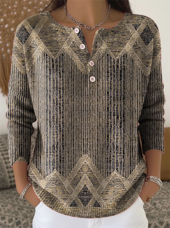 Tricoté Tops Motif dégradé Rétro Printemps / Automne Micro-élasticité Manches Longues Col Rond Régulier Droit Régulier pour Femmes