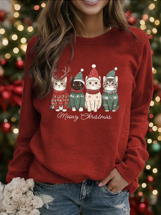 Sweat-shirts Décontracté Noël Printemps / Automne Coton Micro-élasticité Quotidien Coupe Régulière Col Rond Régulier pour Femmes