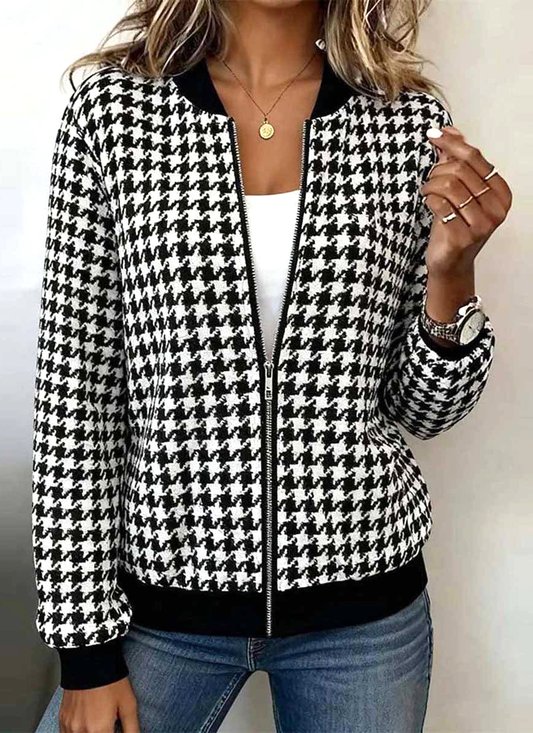 Micro-élasticité Col Montant Manches Longues Régulier Géométrique Blouson Aviateur Blouson pour Femmes