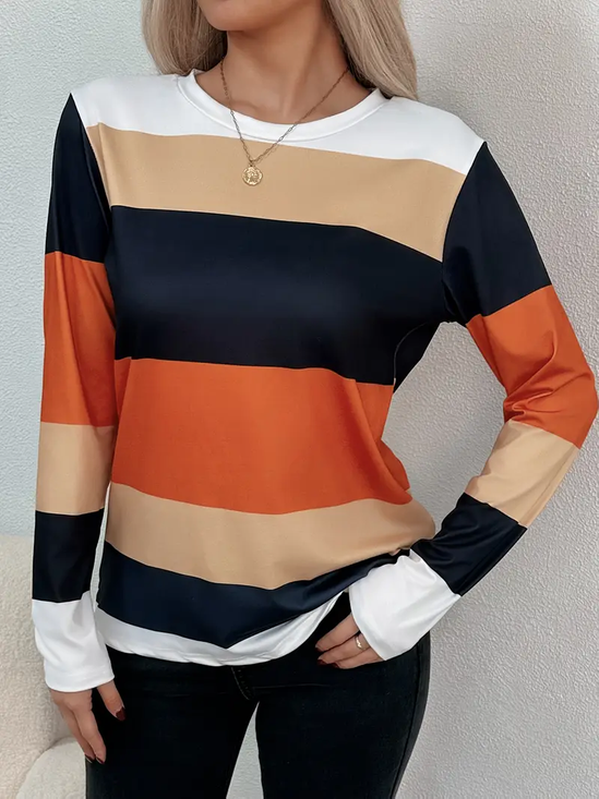 T-shirts Rayé Décontracté Printemps / Automne Imprimé Micro-élasticité Quotidien Col Rond Régulier Droit pour Femmes