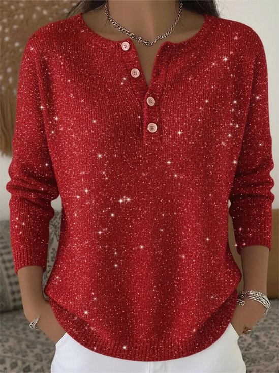 Tricoté Tops Rétro Plain Printemps / Automne Polyester Micro-élasticité Ample Noël Droit Régulier pour Femmes
