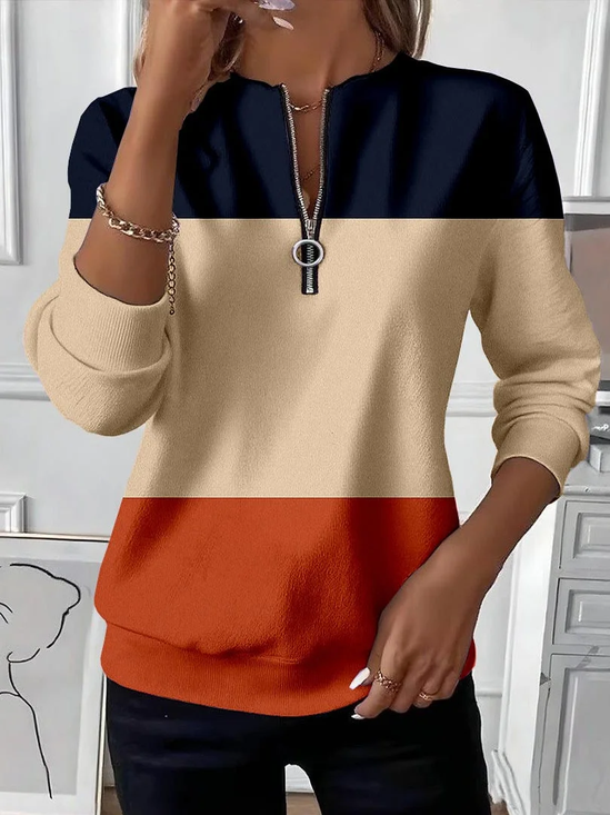 Sweat-shirts Décontracté Printemps / Automne Multicolore Bloc Polyester Naturel Régulier Droit Régulier T.-N.-L. pour Femmes