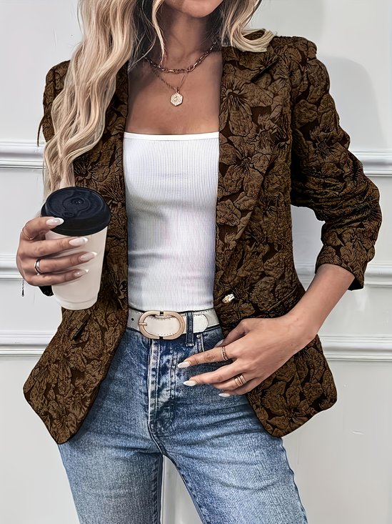 Micro-élasticité Col Châle Manches Longues Régulier Floral Blouson Imprimé pour Femmes