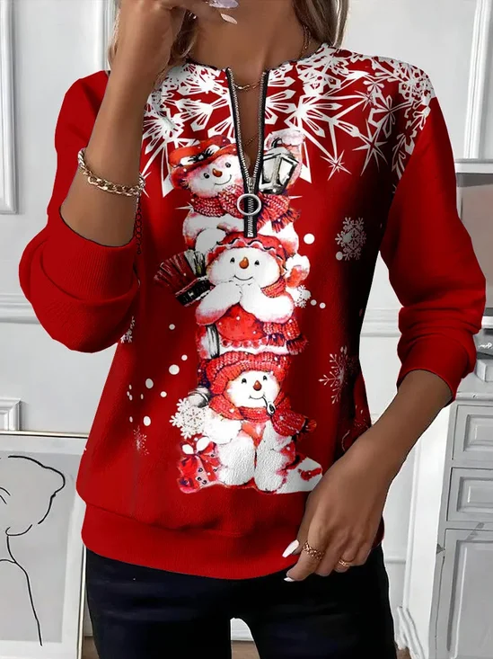 Sweat-shirts Femmes Décontracté Printemps / Automne Bonhomme de Neige de Noël Imprimé Micro-élasticité Col Rond Régulier Droit Régulier