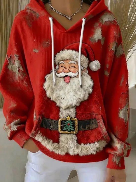 à Capuche Décontracté Printemps / Automne Père Noël Polyester Micro-élasticité Ample Régulier Trapèze Régulier pour Femmes