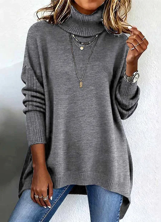Pulls Décontracté Plain Printemps / Automne Coton Coupe Régulière Manches Longues Régulier Trapèze Régulier pour Femmes