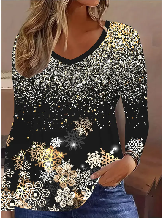 T-shirts Femmes Décontracté Printemps / Automne Noël Aucune élasticité Quotidien Coupe Régulière Jersey Régulier Droit
