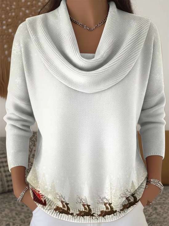 Pulls Simple Hiver Noël Polyester Poids lourd Ample Régulier Droit Élasticité moyenne pour Femmes