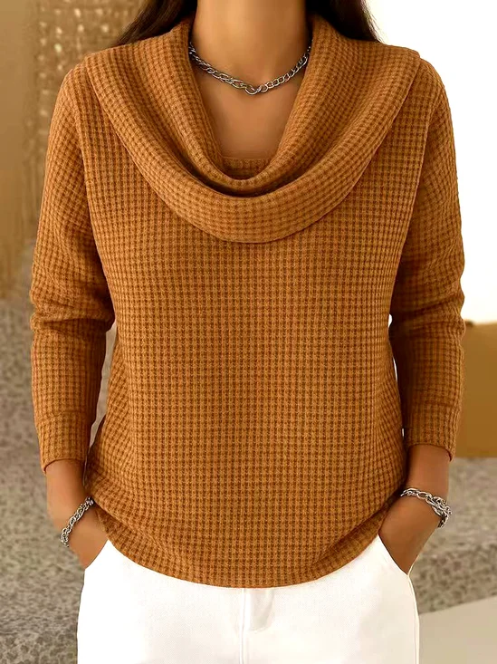 T-shirts Femmes Décontracté Plain Printemps / Automne Micro-élasticité Quotidien Coupe Régulière Régulier Régulier Faux Col