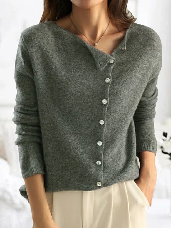 Pulls Simple Plain Printemps / Automne Polyester Micro-élasticité Quotidien Ample Manches Longues Régulier pour Femmes