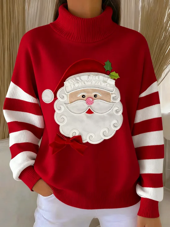 Pulls Noël Décontracté Hiver Ample Manches Longues Col Roulé Long Droit Élasticité moyenne pour Femmes