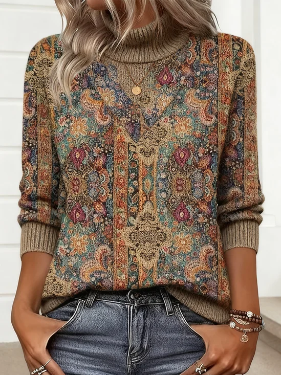 Pulls Nationalité/ethnie Rétro Hiver Polyester Poids lourd Quotidien Ample Long Élasticité moyenne pour Femmes