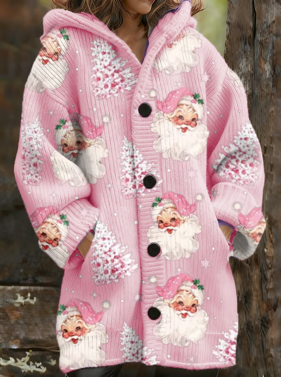 Cardigans Décontracté Hiver Père Noël Sweat-shirt à Capuche Vacances Ample Laine/Tricot Mi-long Épaissi pour Femmes