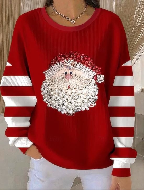 Sweat-shirts Femmes Décontracté Printemps / Automne Père Noël Polyester Micro-élasticité Ample Manches Longues Régulier Régulier