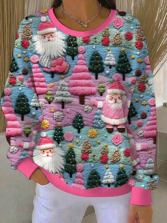 Sweat-shirts Femmes Décontracté Printemps / Automne Père Noël Imprimé Micro-élasticité Manches Longues Col Rond Droit Régulier